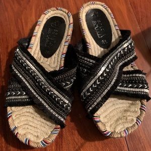 Black and silver cross sandals